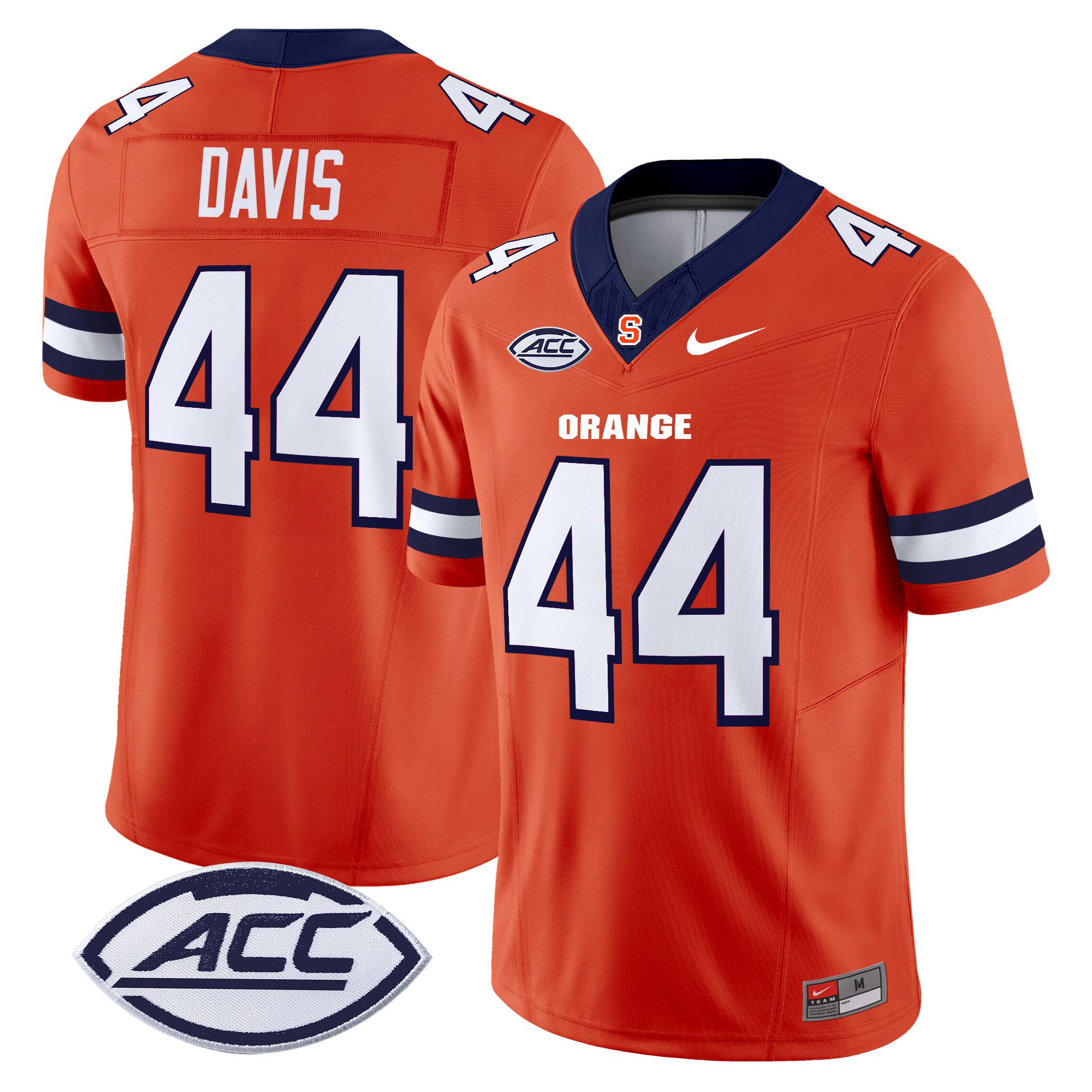 Men Syracuse Orange #44 Davis Orange Nike 2024 Vapor Limited NCAA Jersey style 1